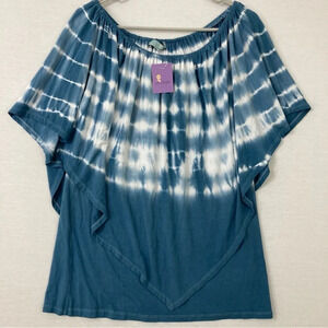 New Chatoyant Blue Tie Dye Soft Stretch Layered Top size Medium